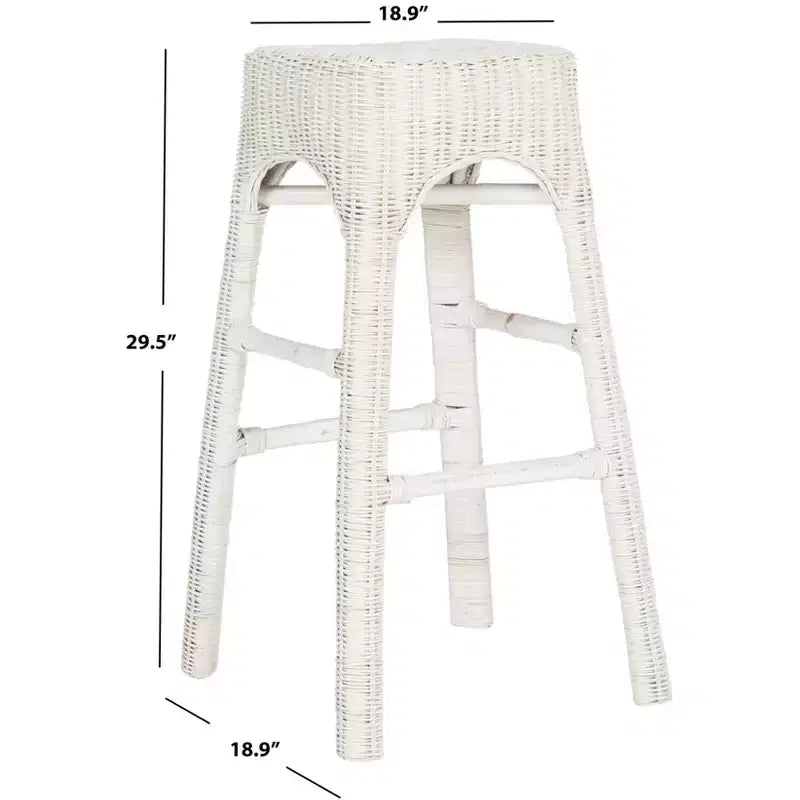Percy Wicker Bar Stool - WIK6501A - Distressed White - Safavieh