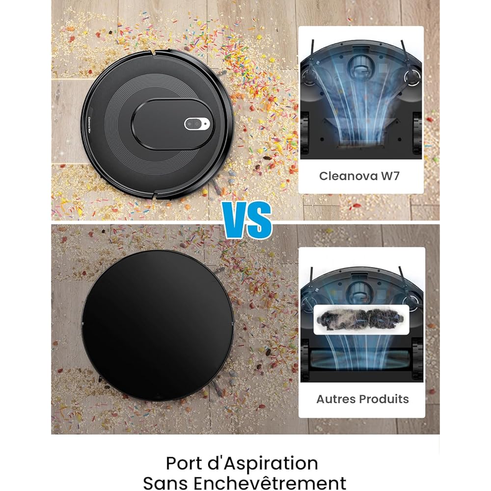 Vexilar Cleanova W7 Aspirateur Robot 3 en 1,Robot aspirateur Laveur Aspiration 4000Pa,120min d'Autonomie,Anti-Enchevêtrement,Alexa/APP/IFTTT,Ultra-Silencieux 55dB,aspirateur Robot Poils Animaux : Cuisine et Maison