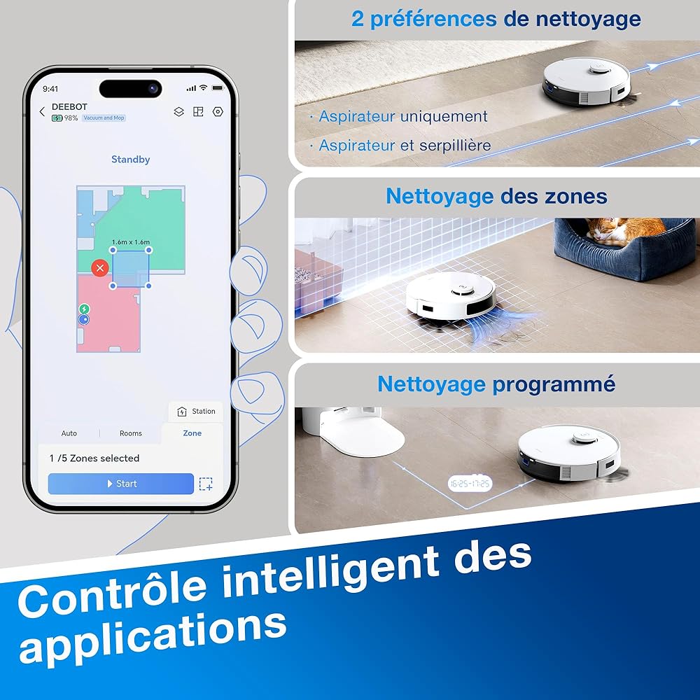 ECOVACS Aspirateur Robot DEEBOT N20 Plus, Robot Aspirateur Laveur 8000Pa avec vidange Automatique poussière, Nettoyage Autonome de 45 Jours, Batterie 300 Min, Anti-Tangle, Tapis et Poils d'animaux : Cuisine et Maison