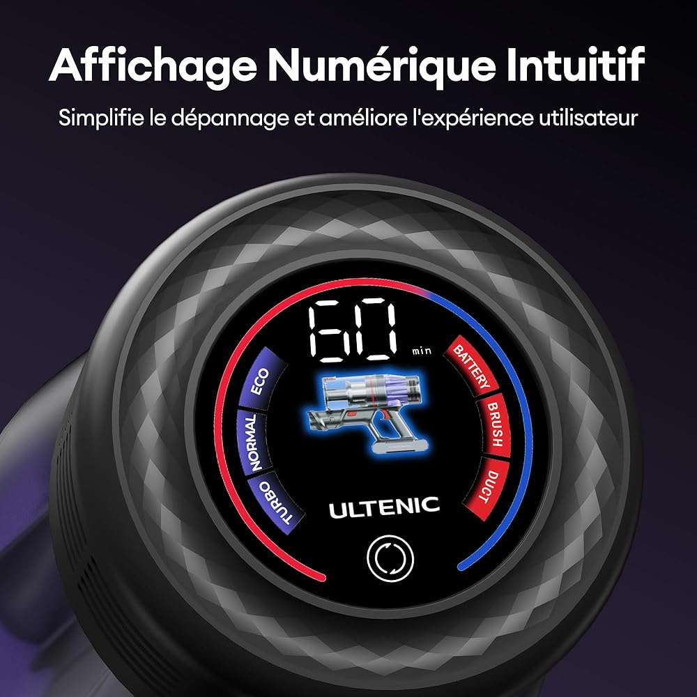 Ultenic U16 Flex Aspirateur Balai sans Fil, 50kPa/60min Aspirateur sans Fil Hyper-Puissant, Technologie GreenEye, Tube Pliable, Brosse Anti-Emmêlement pour Tapis, Poils Animaux, Sol Dur et Voiture : Cuisine et Maison