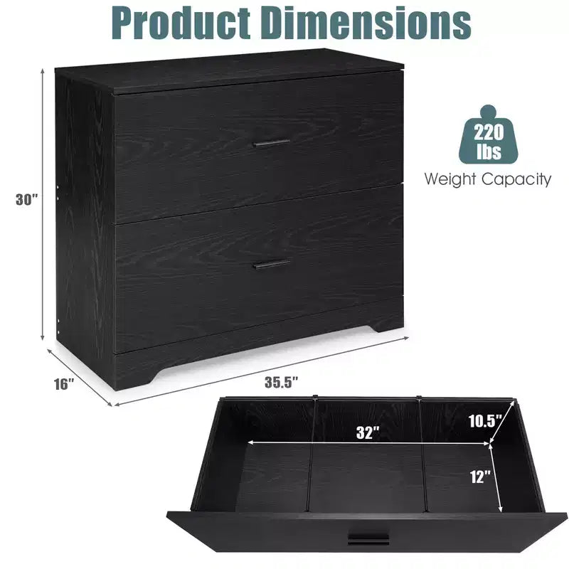 Costway 2-Drawer Lateral File Cabinet w/Adjustable Bars for Home Office Black