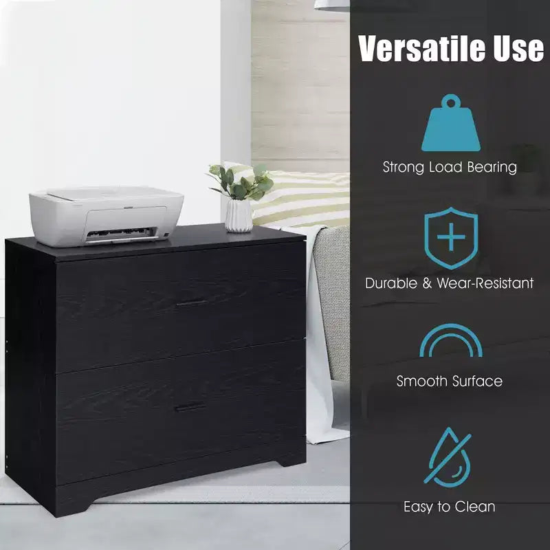 Costway 2-Drawer Lateral File Cabinet w/Adjustable Bars for Home Office Black