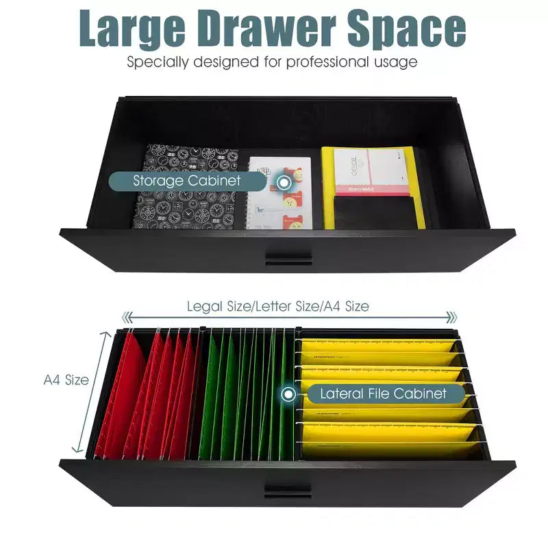 Costway 2-Drawer Lateral File Cabinet w/Adjustable Bars for Home Office Black