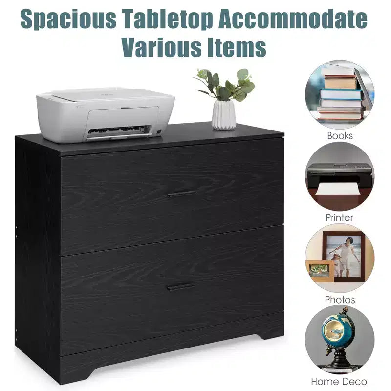 Costway 2-Drawer Lateral File Cabinet w/Adjustable Bars for Home Office Black