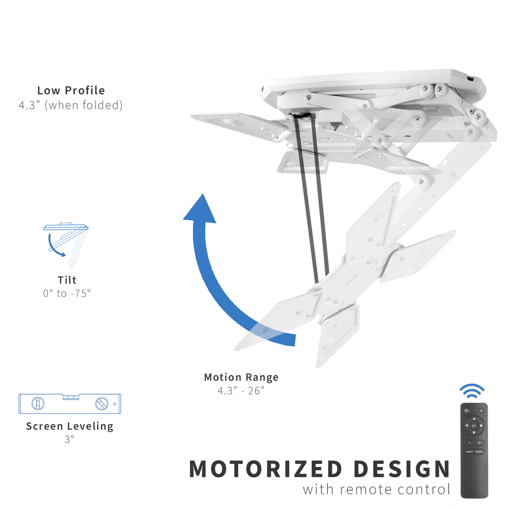 VIVO Electric Ceiling TV Mount for 23 to 55 inch Screens, Flip Down Motorized Pitched Roof VESA Mount, White, MOUNT-E-FD55W