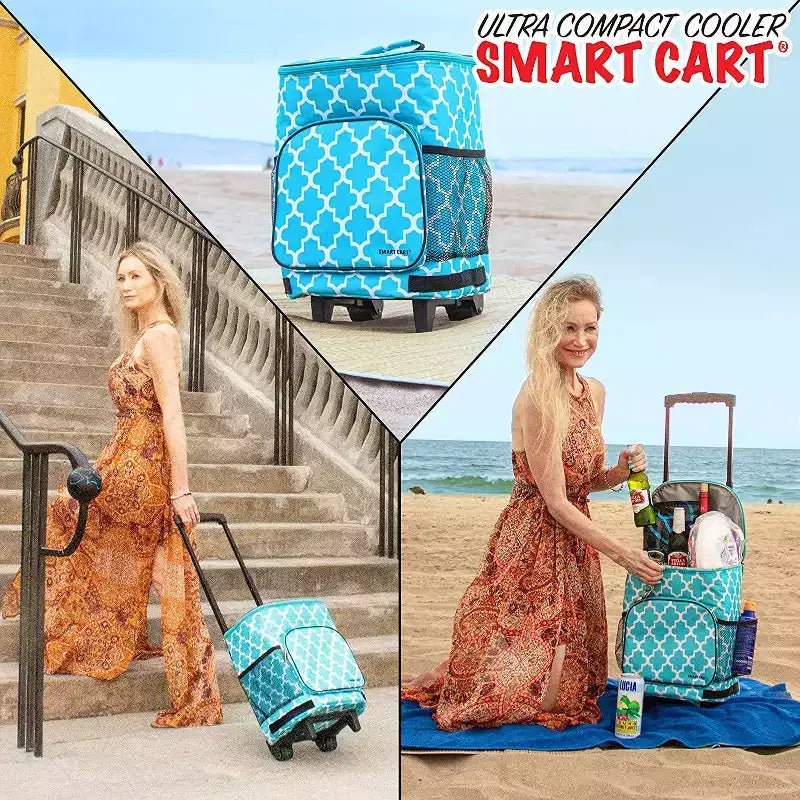 dbest products Ultra Compact Cooler Smart Cart, Insulated Collapsible Rolling Tailgate BBQ Beach Summer