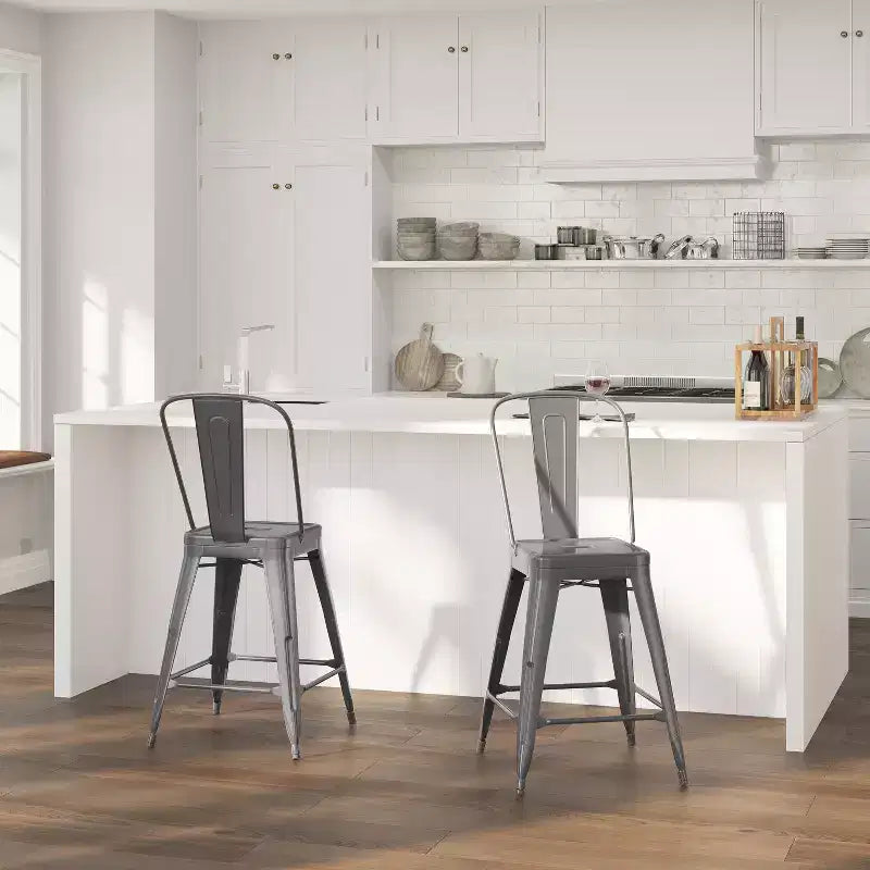 Merrick Lane 24 Modern Counter Height Stool with Powder Coated Metal Frame in Clear Coated Finish for Indoor Use