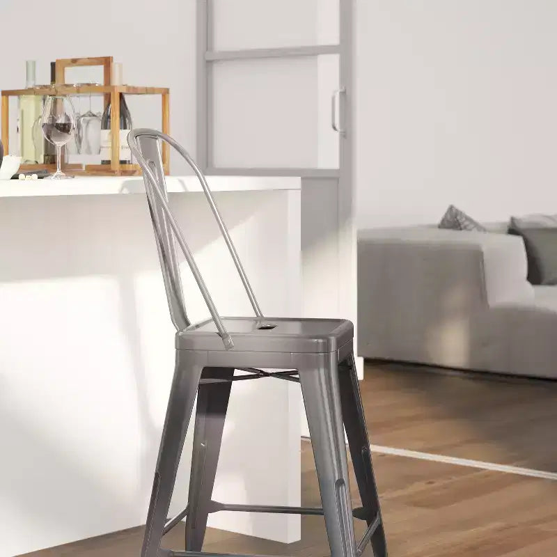 Merrick Lane 24 Modern Counter Height Stool with Powder Coated Metal Frame in Clear Coated Finish for Indoor Use