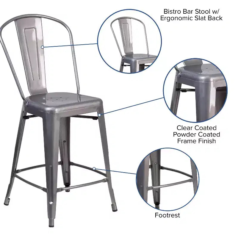 Merrick Lane 24 Modern Counter Height Stool with Powder Coated Metal Frame in Clear Coated Finish for Indoor Use
