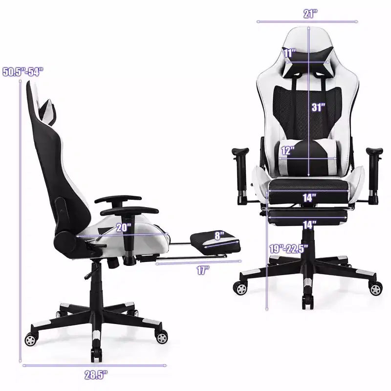Costway Massage Gaming Chair Reclining Office Chair with Footrest White