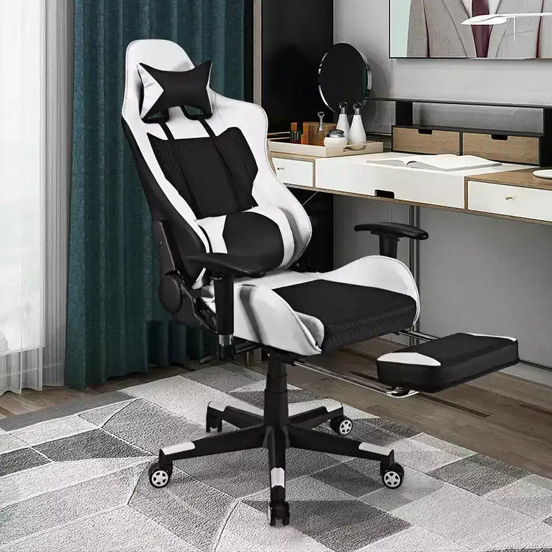 Costway Massage Gaming Chair Reclining Office Chair with Footrest White