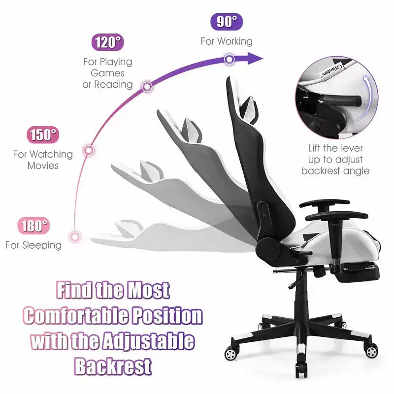 Costway Massage Gaming Chair Reclining Office Chair with Footrest White