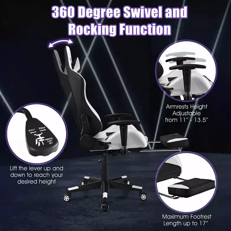 Costway Massage Gaming Chair Reclining Office Chair with Footrest White