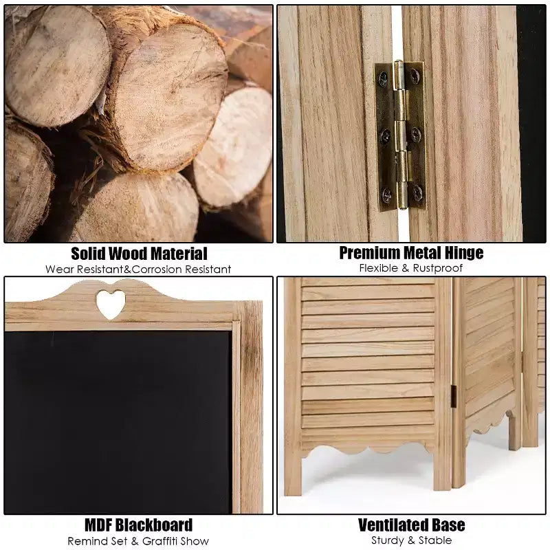 Costway 4-Panel Folding Divider Screen W/Chalkboard 5.7Ft Tall Natural