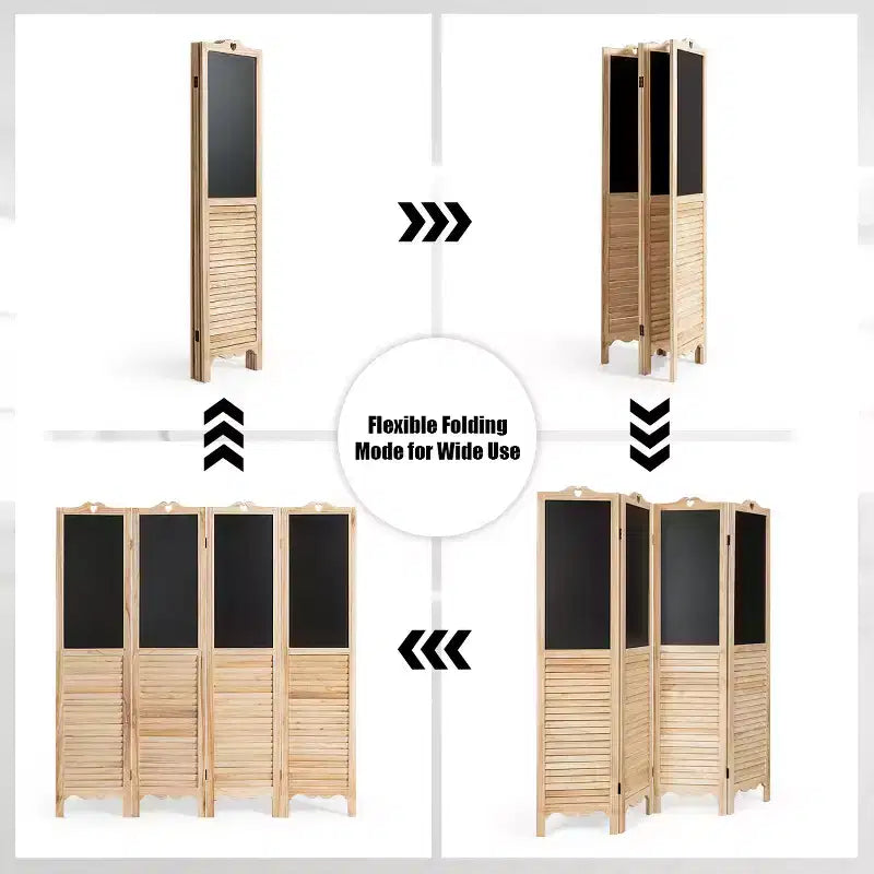 Costway 4-Panel Folding Divider Screen W/Chalkboard 5.7Ft Tall Natural