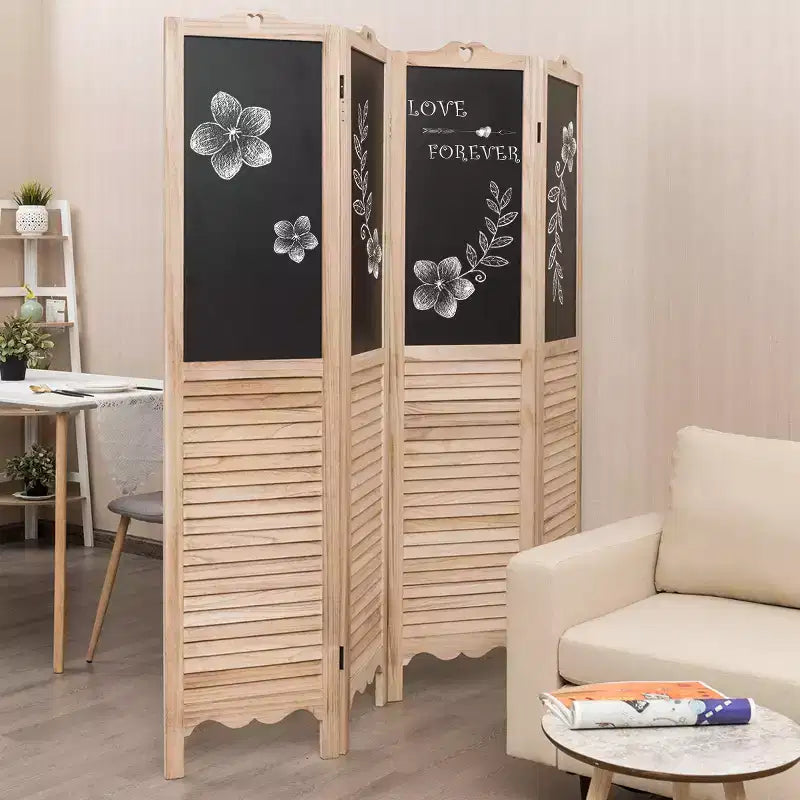 Costway 4-Panel Folding Divider Screen W/Chalkboard 5.7Ft Tall Natural