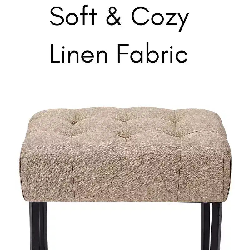 BirdRock Home Rectangular Tufted Beige Foot Stool Ottoman with Black Legs