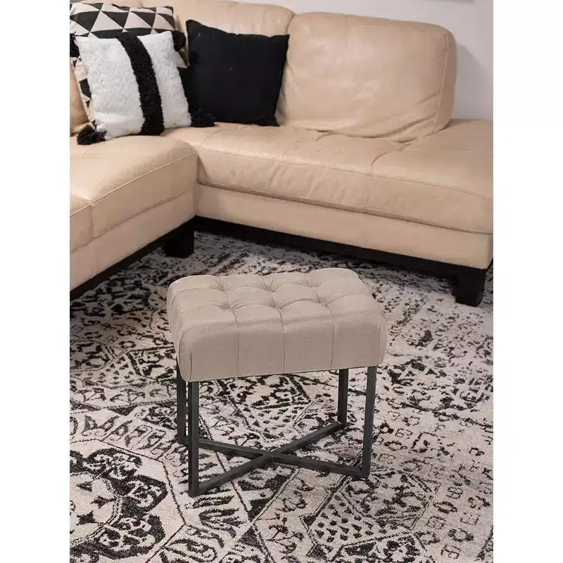 BirdRock Home Rectangular Tufted Beige Foot Stool Ottoman with Black Legs