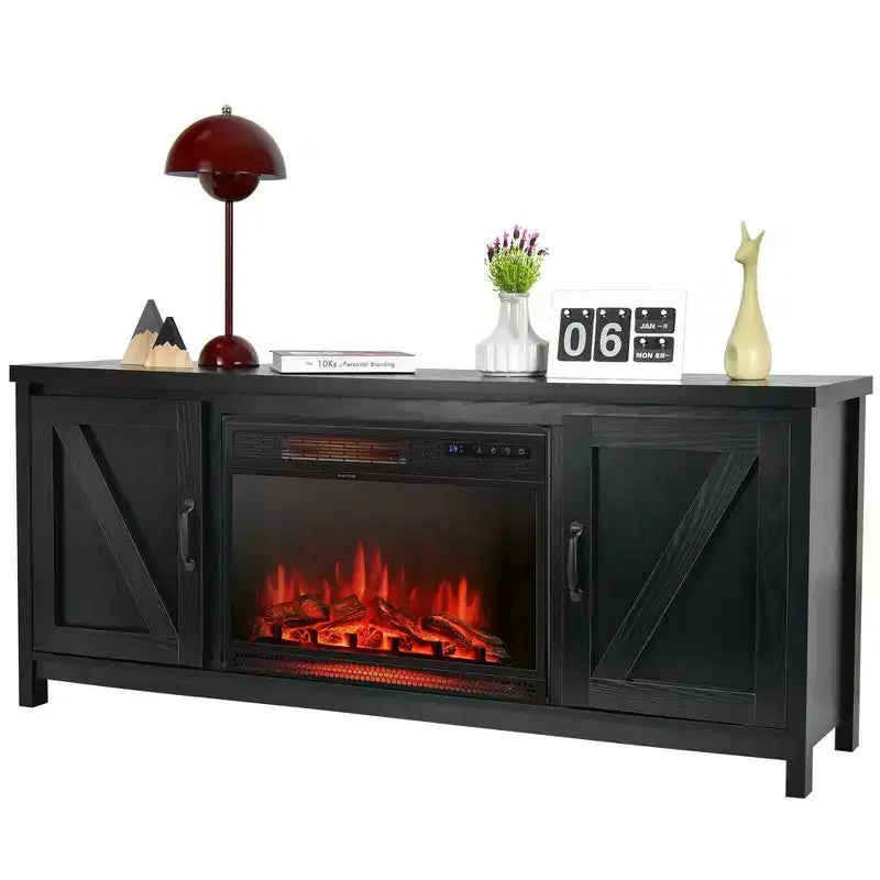 Costway 59'' Fireplace TV Stand W/ 25'' 1350W Electric Fireplace Heater Remote Control