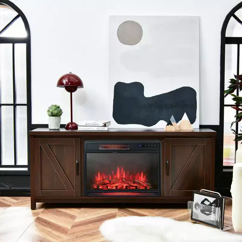 Costway 59'' Fireplace TV Stand W/ 25'' 1350W Electric Fireplace Heater Remote Control