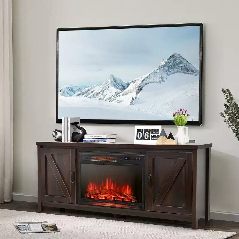 Costway 59'' Fireplace TV Stand W/ 25'' 1350W Electric Fireplace Heater Remote Control