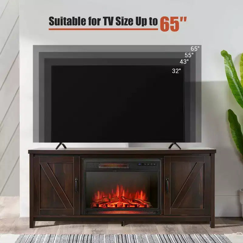 Costway 59'' Fireplace TV Stand W/ 25'' 1350W Electric Fireplace Heater Remote Control