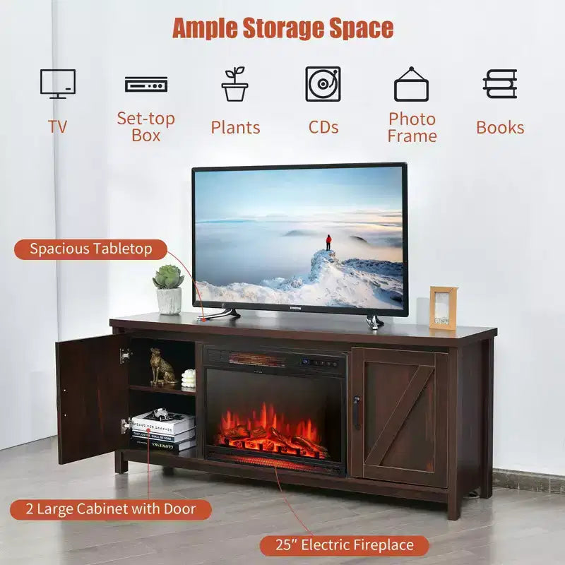 Costway 59'' Fireplace TV Stand W/ 25'' 1350W Electric Fireplace Heater Remote Control