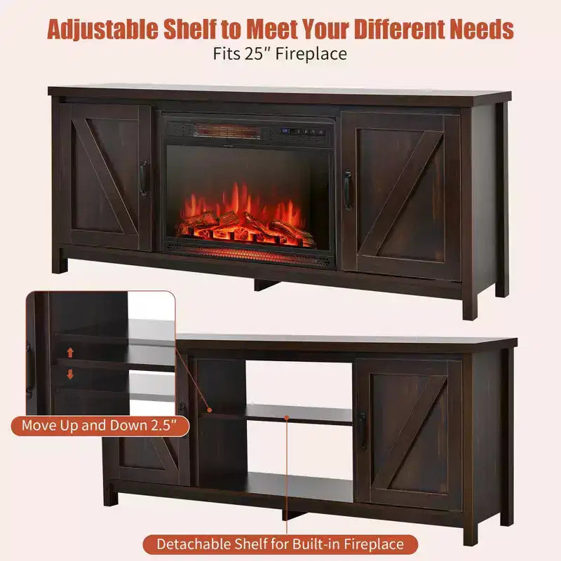 Costway 59'' Fireplace TV Stand W/ 25'' 1350W Electric Fireplace Heater Remote Control