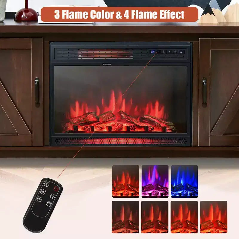 Costway 59'' Fireplace TV Stand W/ 25'' 1350W Electric Fireplace Heater Remote Control