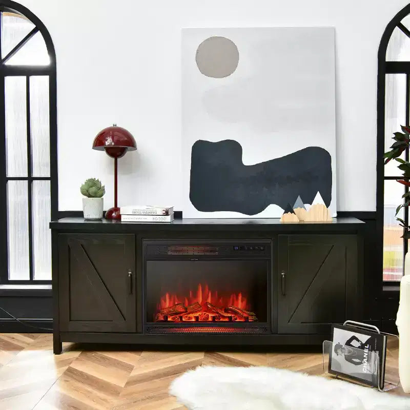 Costway 59'' Fireplace TV Stand W/ 25'' 1350W Electric Fireplace Heater Remote Control