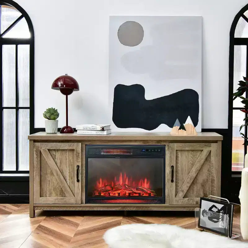 Costway 59'' Fireplace TV Stand W/ 25'' 1350W Electric Fireplace Heater Remote Control