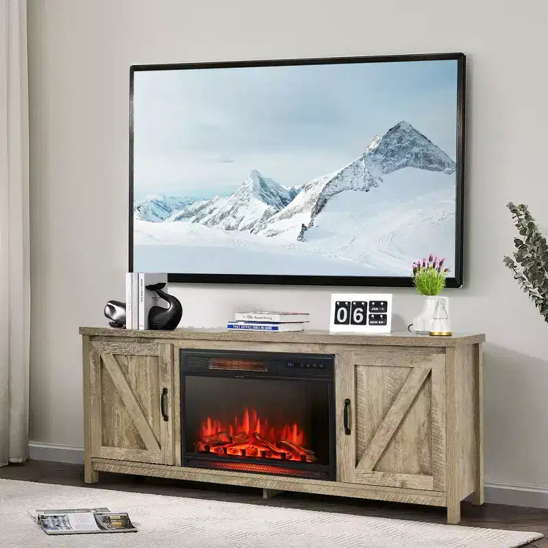 Costway 59'' Fireplace TV Stand W/ 25'' 1350W Electric Fireplace Heater Remote Control