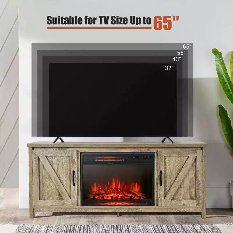 Costway 59'' Fireplace TV Stand W/ 25'' 1350W Electric Fireplace Heater Remote Control