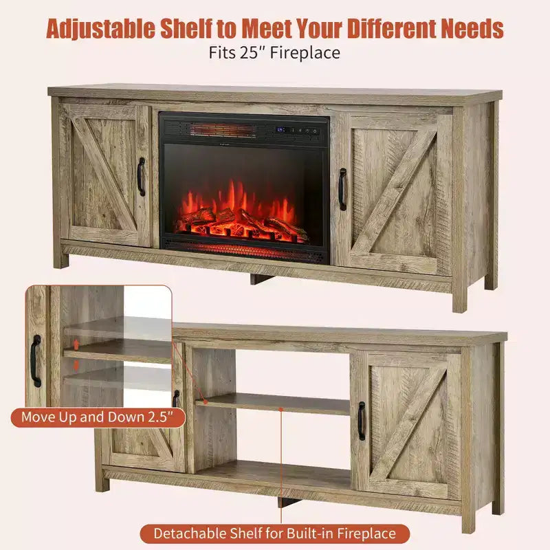 Costway 59'' Fireplace TV Stand W/ 25'' 1350W Electric Fireplace Heater Remote Control