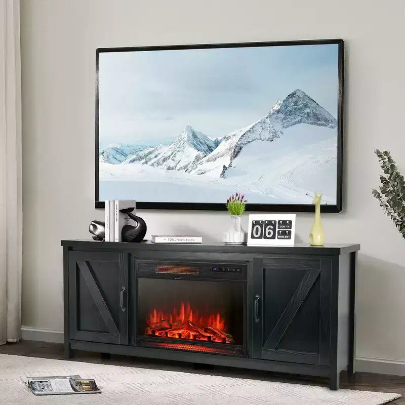 Costway 59'' Fireplace TV Stand W/ 25'' 1350W Electric Fireplace Heater Remote Control