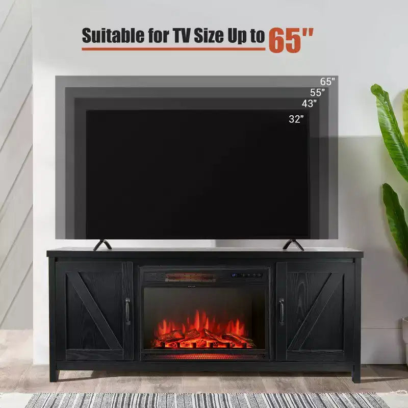 Costway 59'' Fireplace TV Stand W/ 25'' 1350W Electric Fireplace Heater Remote Control