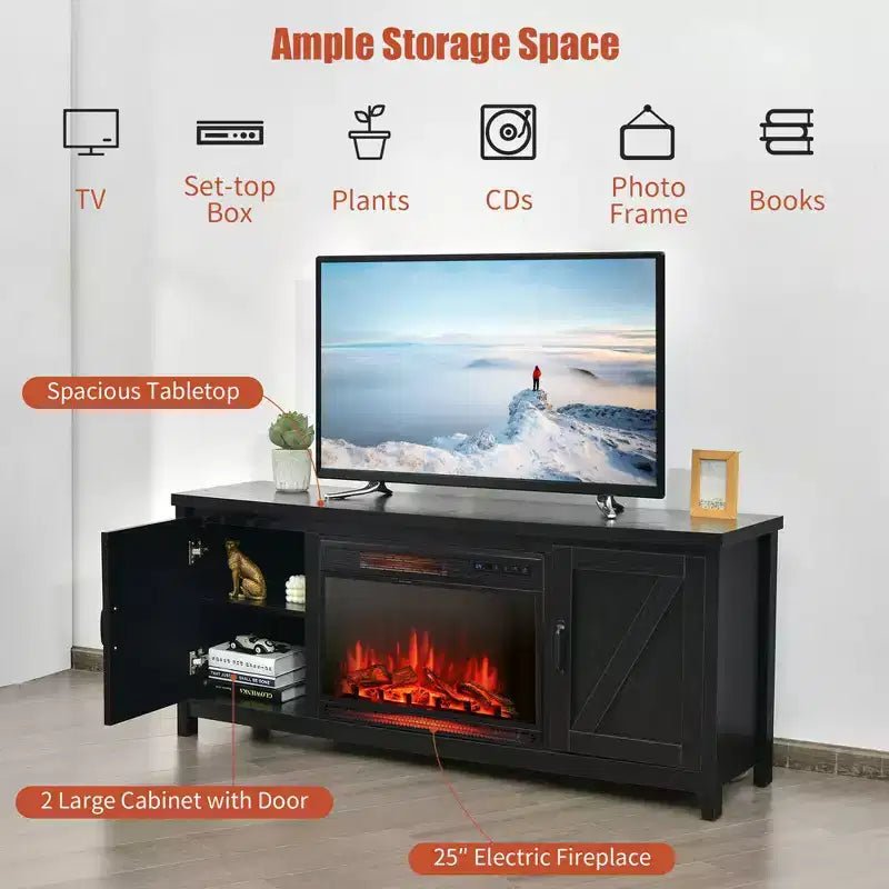 Costway 59'' Fireplace TV Stand W/ 25'' 1350W Electric Fireplace Heater Remote Control