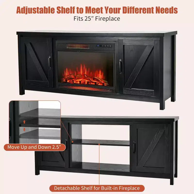 Costway 59'' Fireplace TV Stand W/ 25'' 1350W Electric Fireplace Heater Remote Control