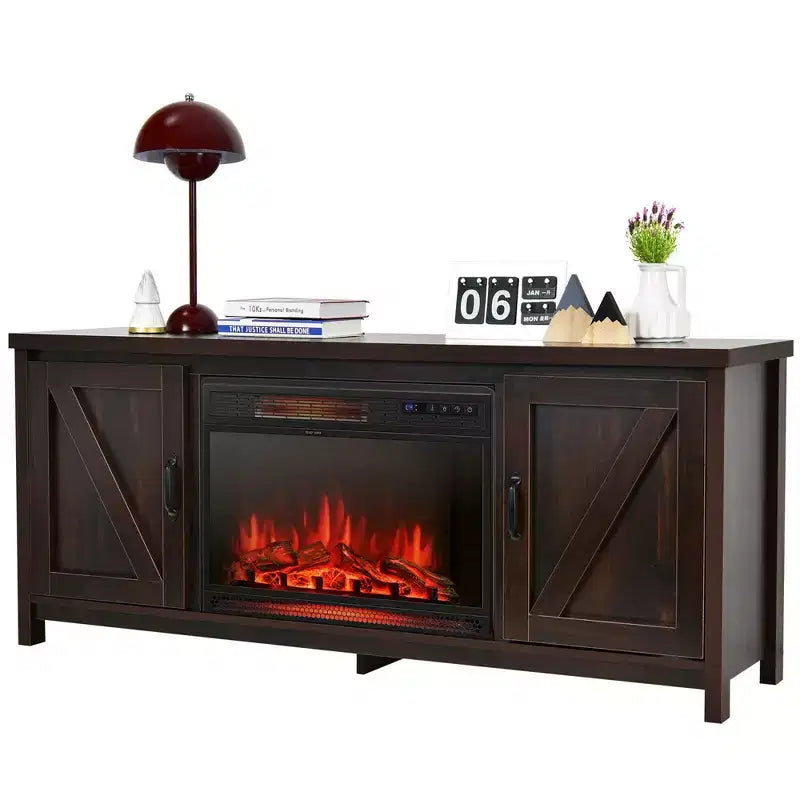 Costway 59'' Fireplace TV Stand W/ 25'' 1350W Electric Fireplace Heater Remote Control