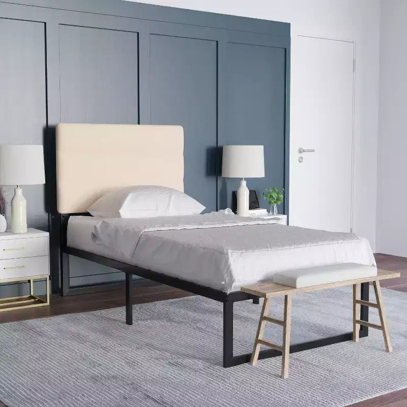 Emma and Oliver Modern Upholstered Headboard with Horizontal Line Stitching and Adjustable Height Rails