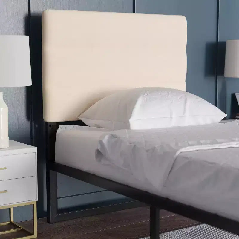 Emma and Oliver Modern Upholstered Headboard with Horizontal Line Stitching and Adjustable Height Rails