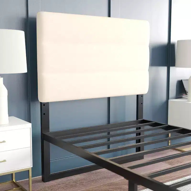 Emma and Oliver Modern Upholstered Headboard with Horizontal Line Stitching and Adjustable Height Rails