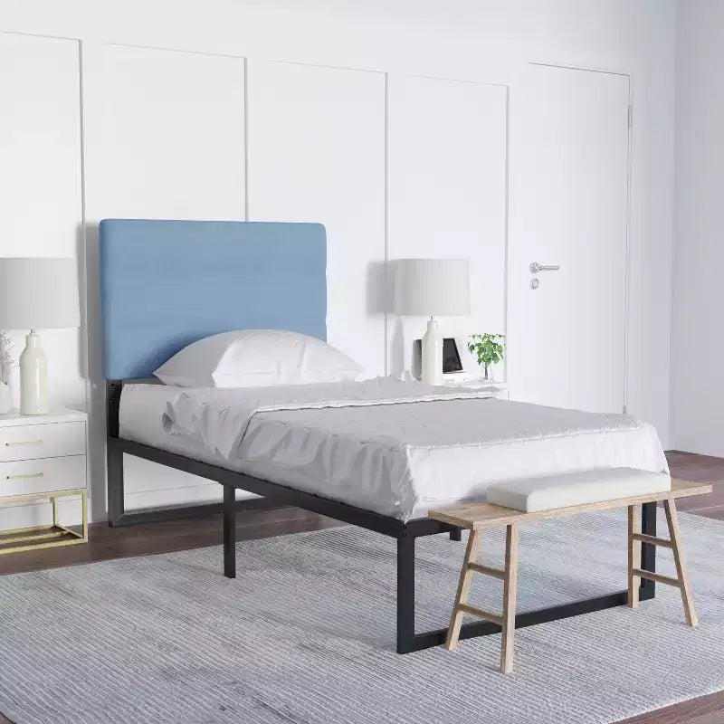 Emma and Oliver Modern Upholstered Headboard with Horizontal Line Stitching and Adjustable Height Rails