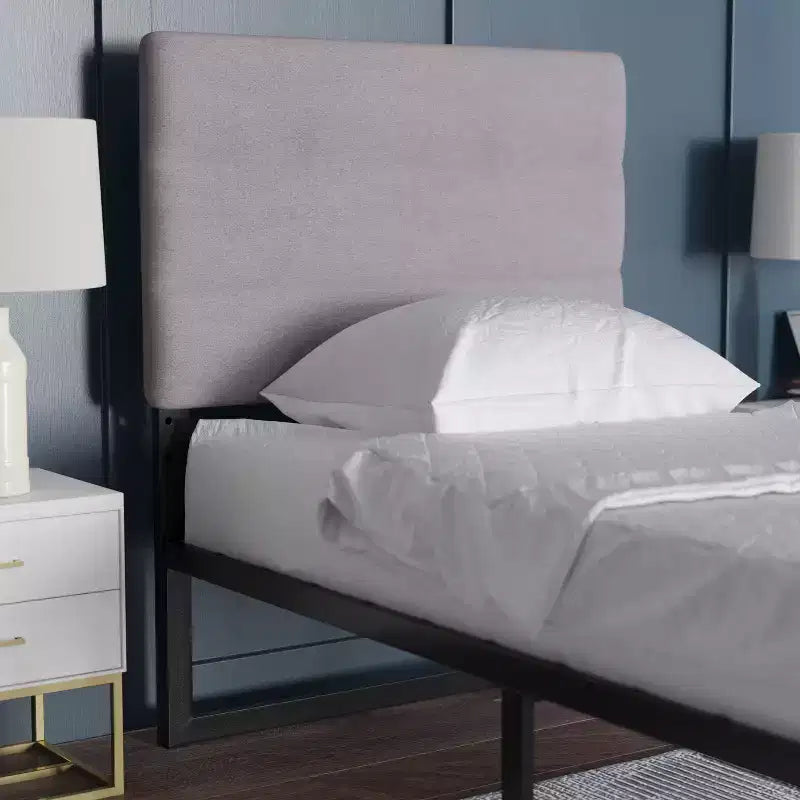 Emma and Oliver Modern Upholstered Headboard with Horizontal Line Stitching and Adjustable Height Rails