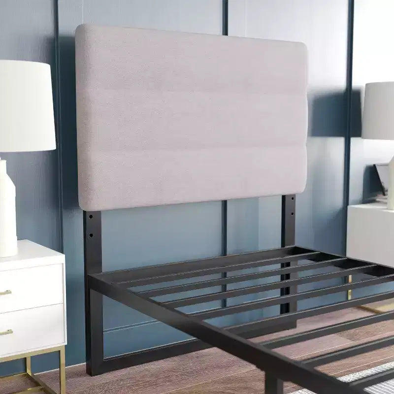 Emma and Oliver Modern Upholstered Headboard with Horizontal Line Stitching and Adjustable Height Rails
