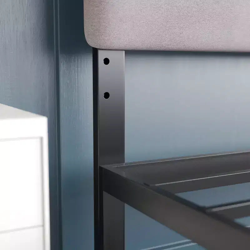Emma and Oliver Modern Upholstered Headboard with Horizontal Line Stitching and Adjustable Height Rails