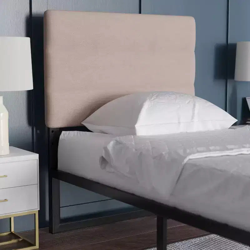 Emma and Oliver Modern Upholstered Headboard with Horizontal Line Stitching and Adjustable Height Rails