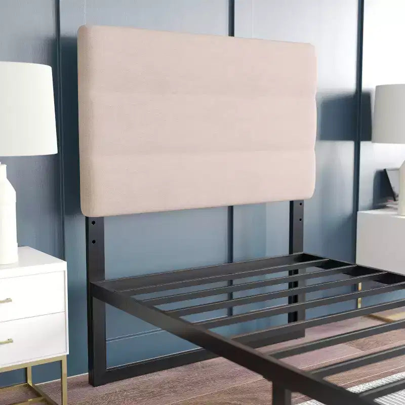 Emma and Oliver Modern Upholstered Headboard with Horizontal Line Stitching and Adjustable Height Rails