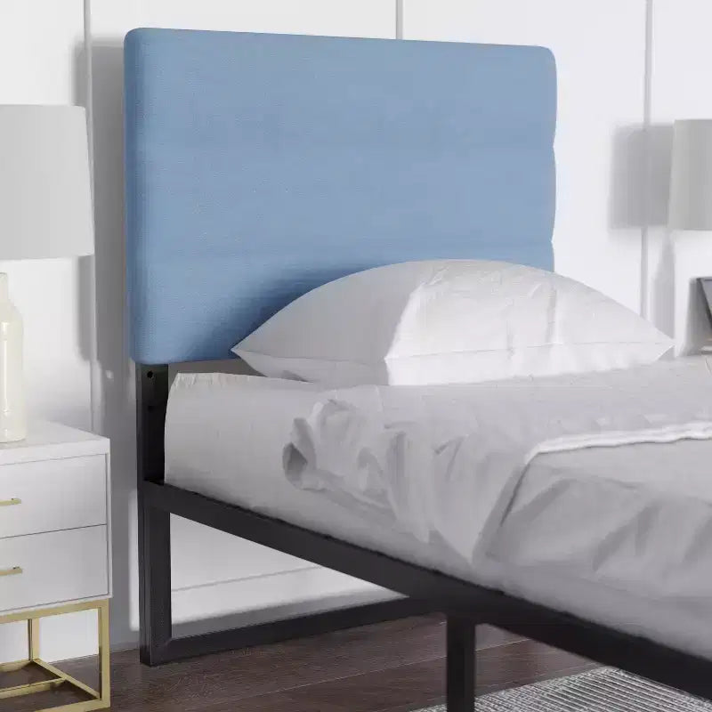 Emma and Oliver Modern Upholstered Headboard with Horizontal Line Stitching and Adjustable Height Rails