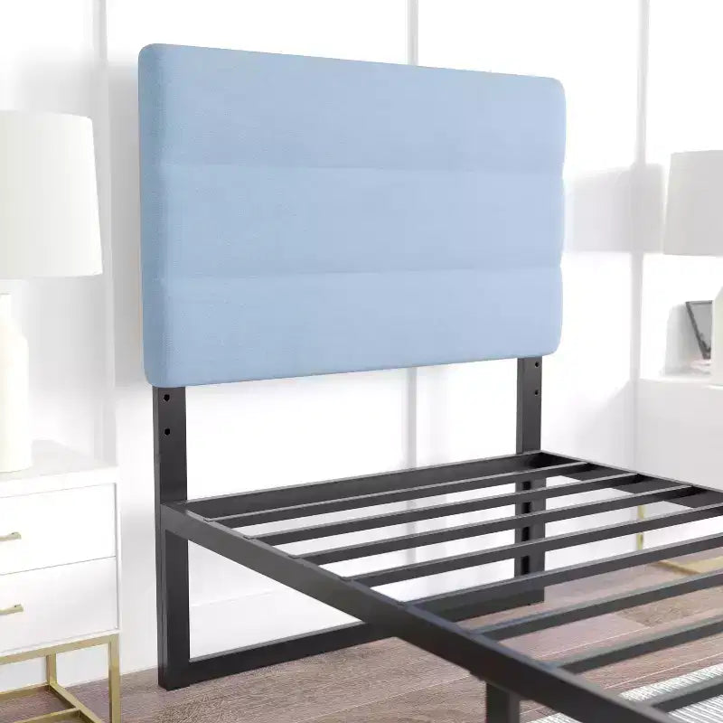Emma and Oliver Modern Upholstered Headboard with Horizontal Line Stitching and Adjustable Height Rails